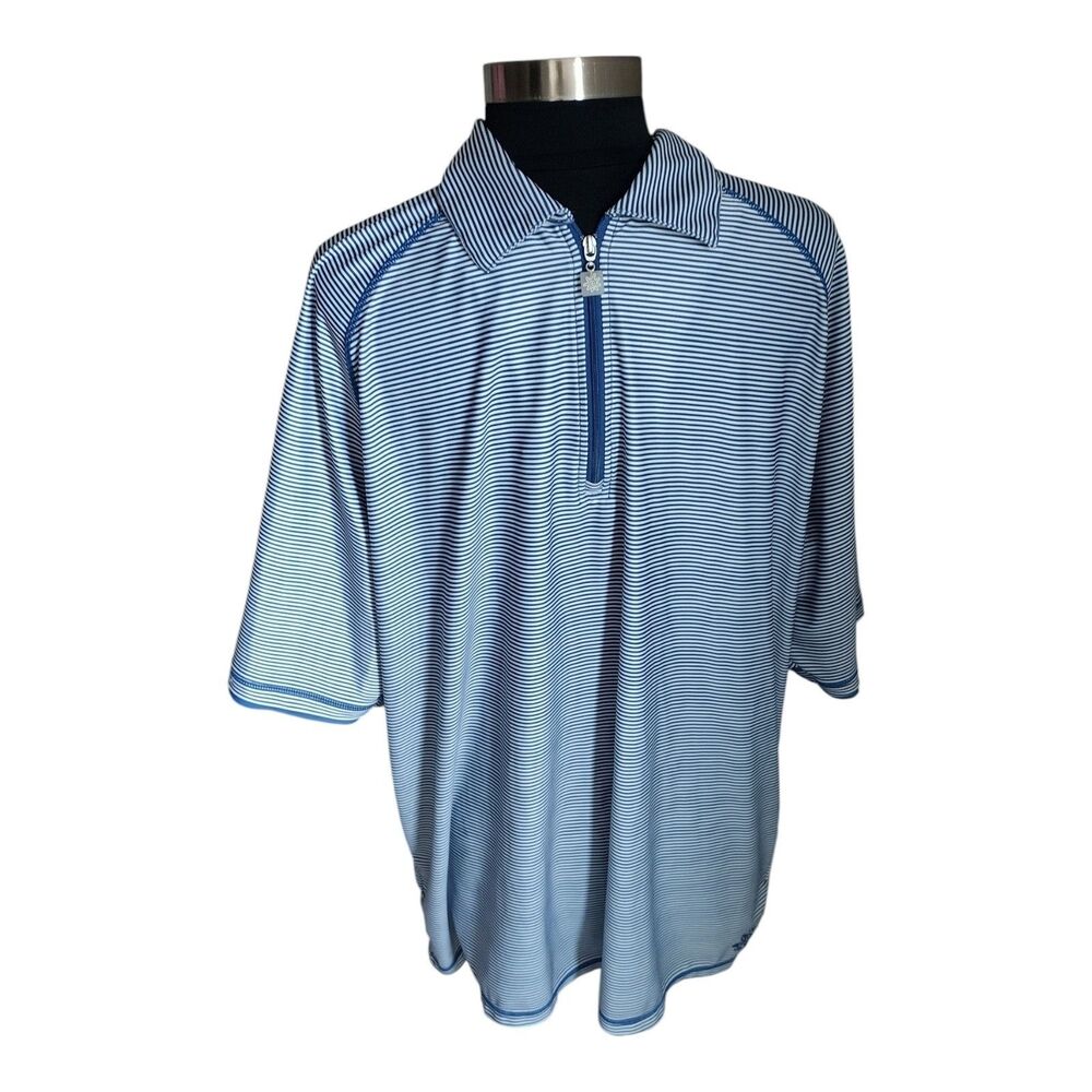 UV Skinz Men's Blue White Striped Quarter Zip Polo Golf Performance Shirt 2X